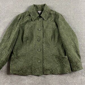 J. Jill Jacket Women's 2X Floral Quilted Embroidery Button Front Green